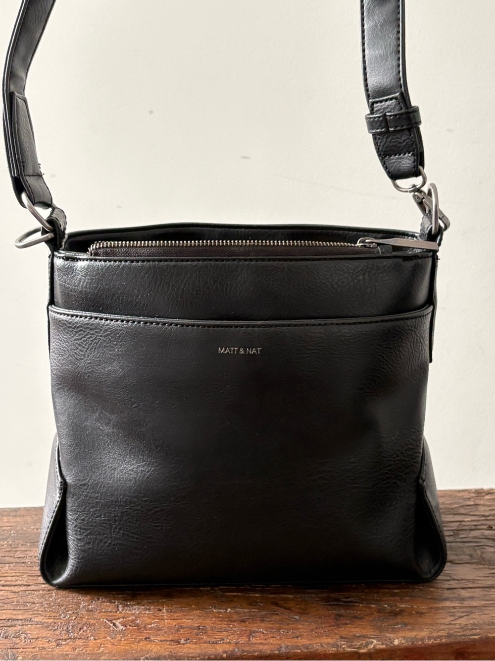 Matt & Nat Black Vegan Leather Messenger Crossbody